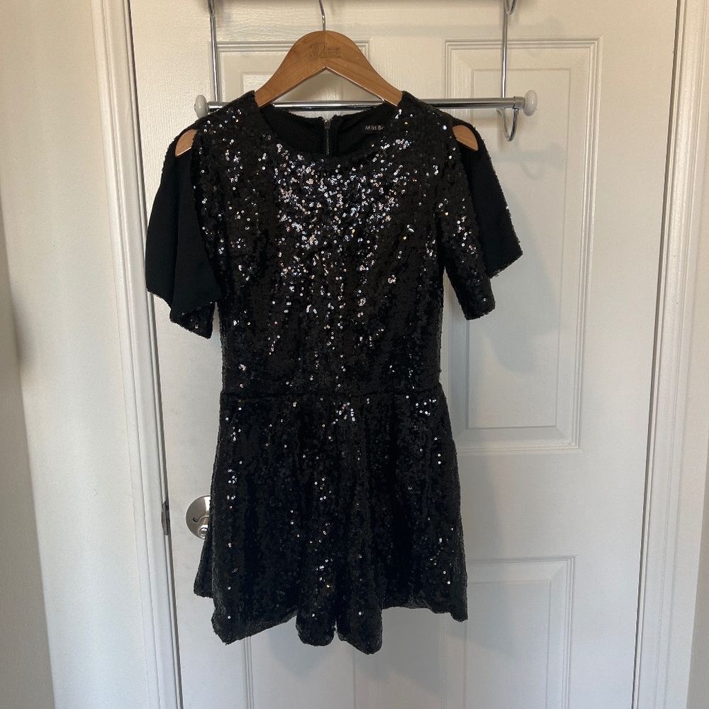 Miss‎ Behave Girls Black Sequin Cold Shoulder Romper Size 12